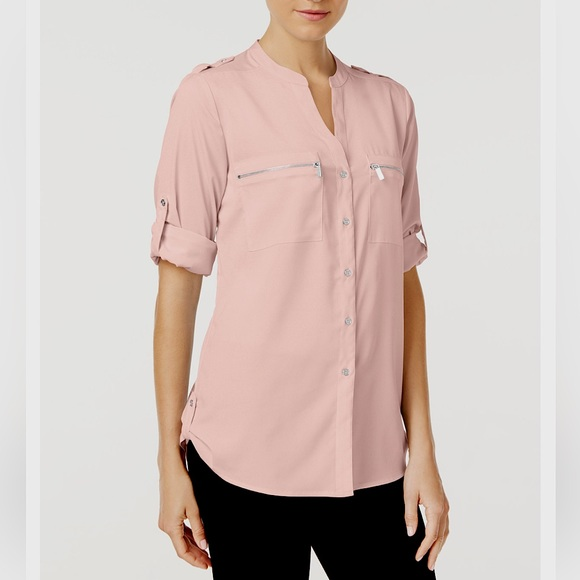 Calvin Klein Tops - Calvin Klein Zip-Pocket Utility Blouse Size L